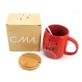 Cask shape ceramic mug with wooden lid and spoon - CMA